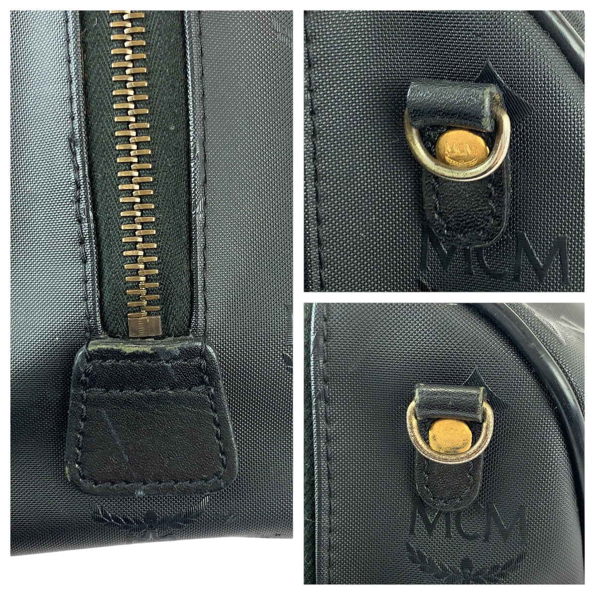 22031
MCM Visetos Black Gold Hardware Nylon / Leather Handbag Mini Boston Bag Ladies ABP15