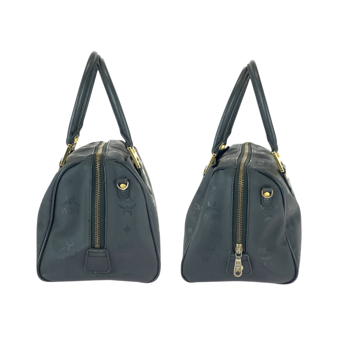22031
MCM Visetos Black Gold Hardware Nylon / Leather Handbag Mini Boston Bag Ladies ABP15