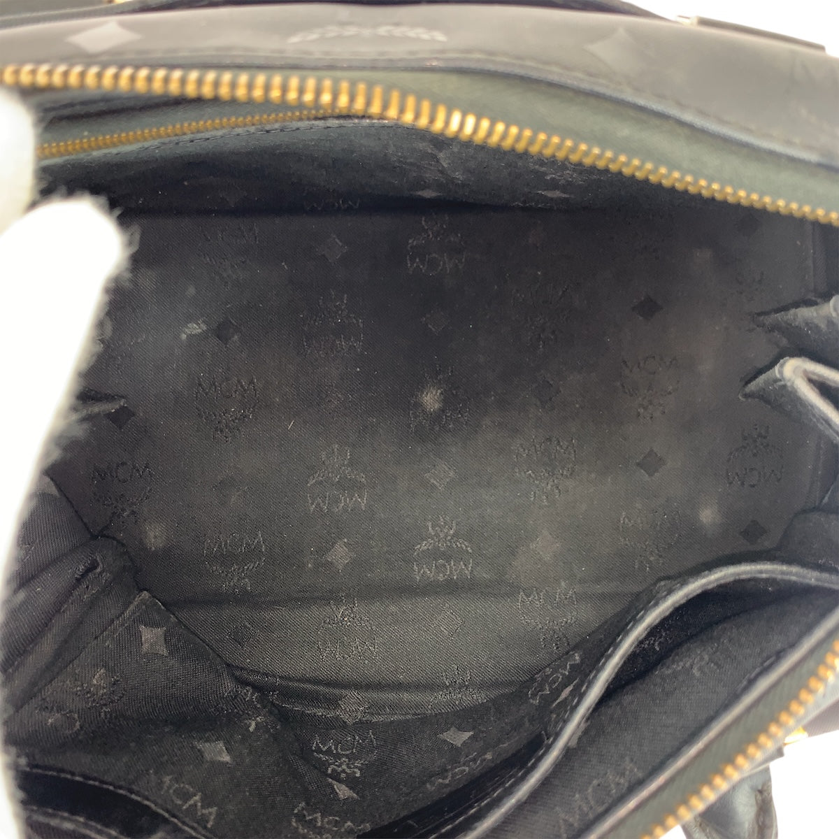 22031
MCM Visetos Black Gold Hardware Nylon / Leather Handbag Mini Boston Bag Ladies ABP15