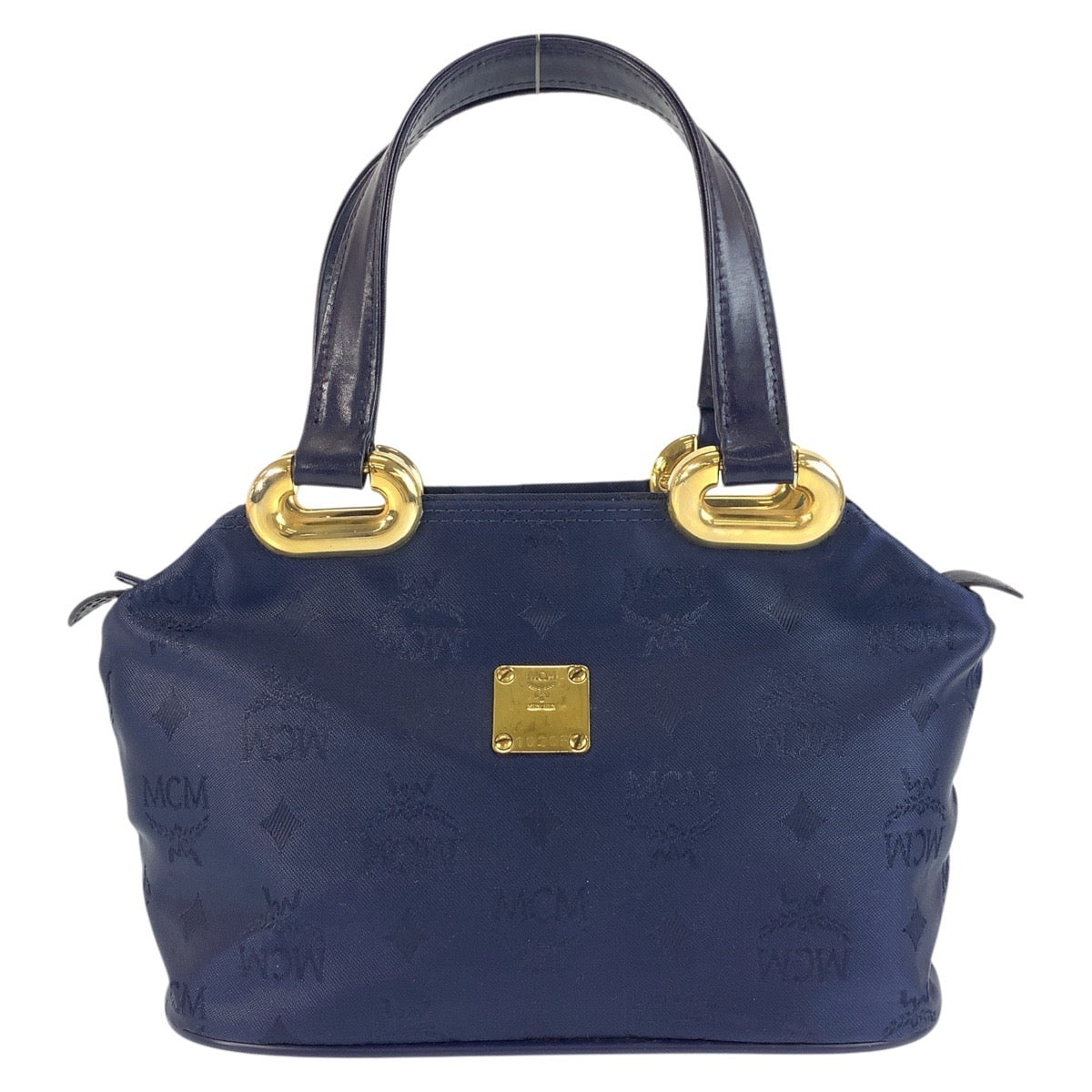22033
MCM Visetos Navy Gold Hardware Nylon Handbag Tote Bag Ladies A14