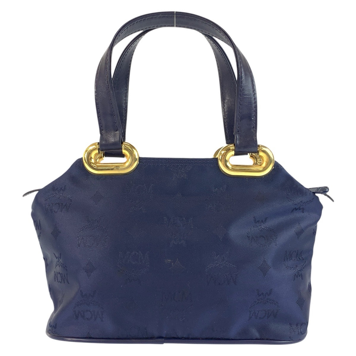 22033
MCM Visetos Navy Gold Hardware Nylon Handbag Tote Bag Ladies A14
