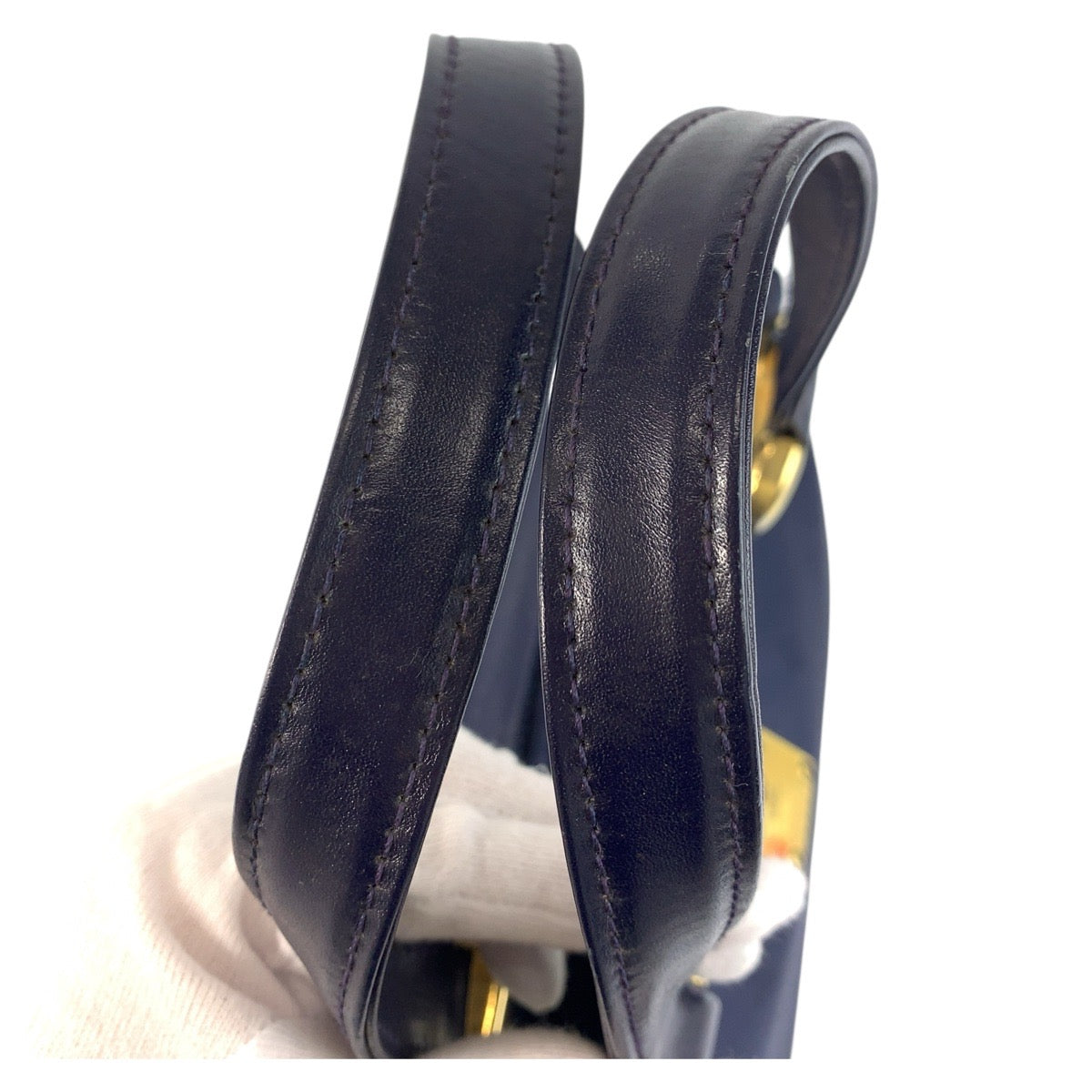 22033
MCM Visetos Navy Gold Hardware Nylon Handbag Tote Bag Ladies A14