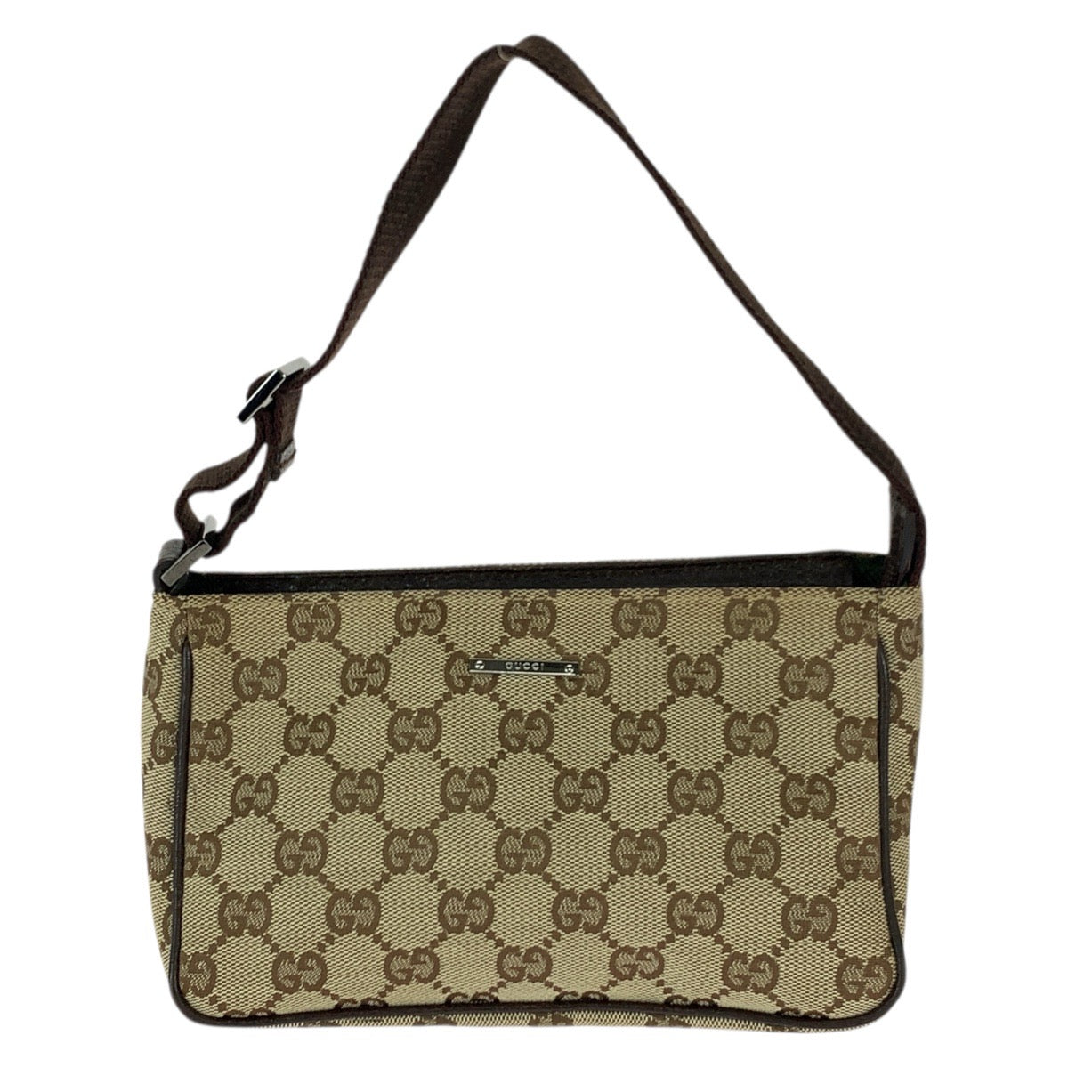 22035
GUCCI Beige Brown Silver Hardware GG Canvas 106644 Handbag Accessory Pouch Women's A36