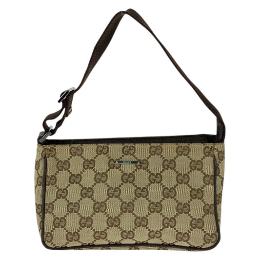 22035
GUCCI グッチ ベージュ ブラウン シルバー金具 GGキャンバス 106644 ハンドバッグ アクセサリーポーチ レディース A36