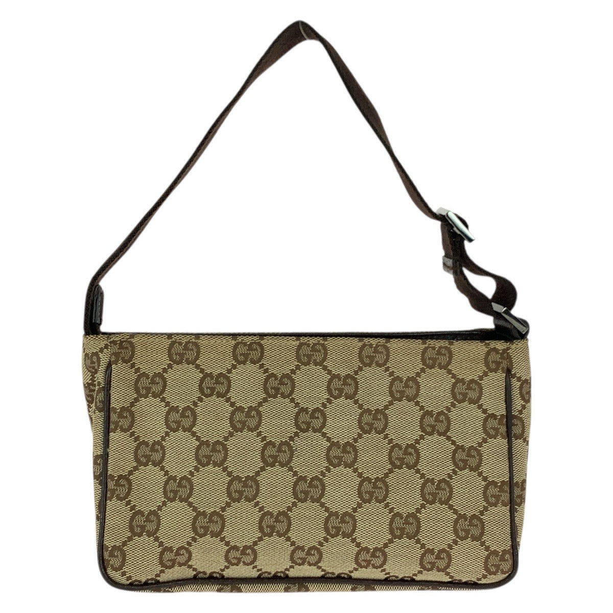 22035
GUCCI Beige Brown Silver Hardware GG Canvas 106644 Handbag Accessory Pouch Women's A36