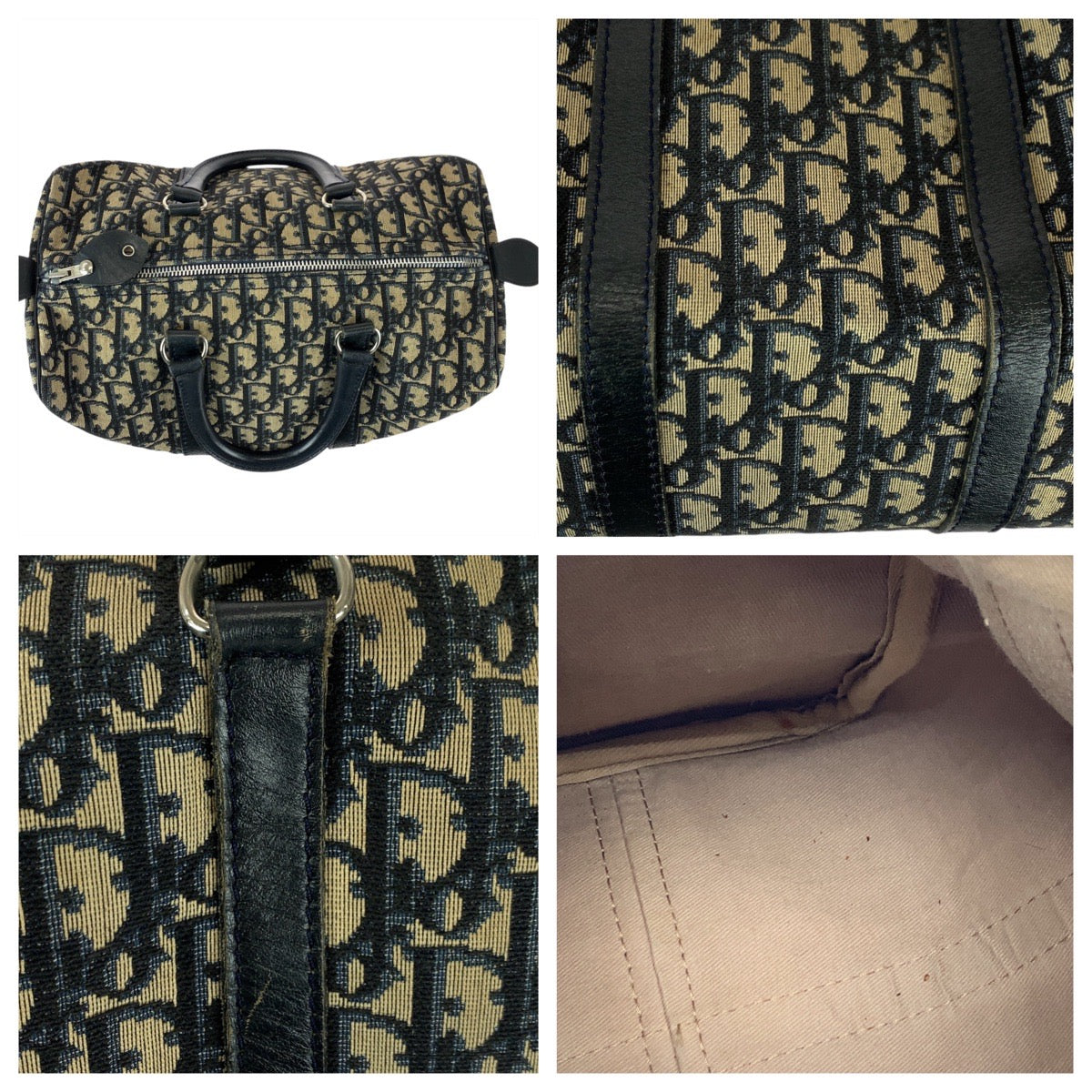 22039
Christian Dior クリスチャンディオール トロッター ベージュ ネイビー シルバー金具 キャンバス / レザー ハンドバッグ ミニボストンバッグ レディース ABP49