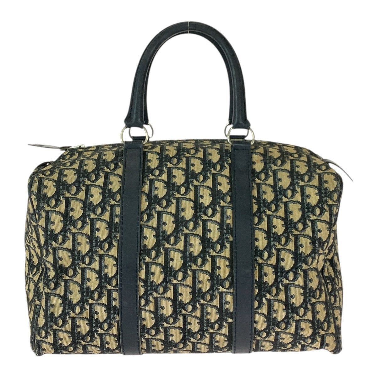 22040
Christian Dior Vintage Troter Beige Navy Silver Hardware Canvas / Leather Mini Boston Bag Handbag Ladies AB42