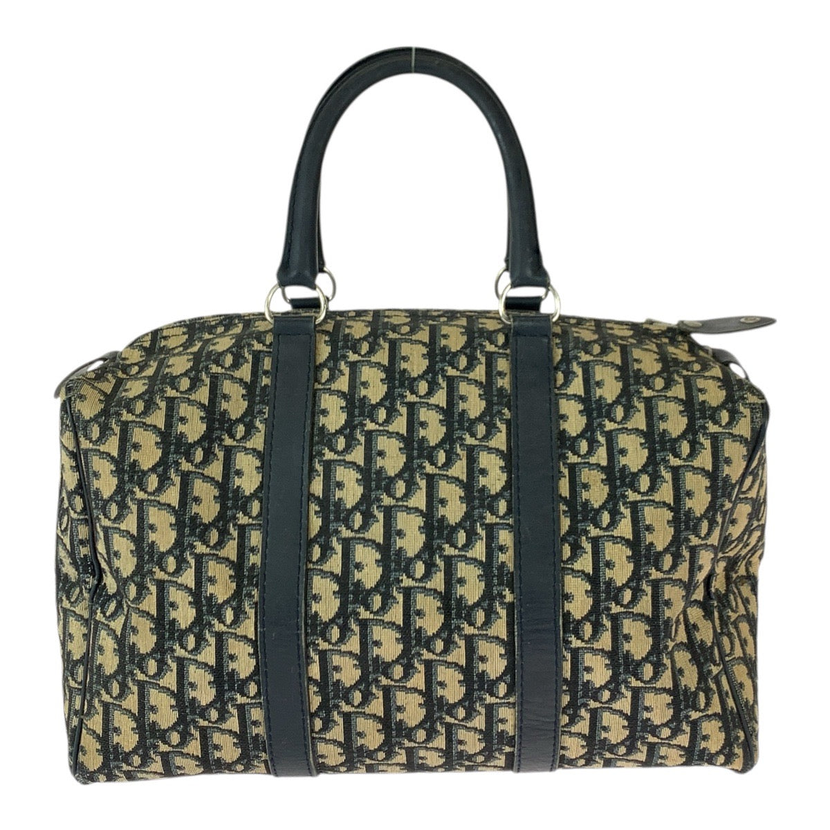 22040
Christian Dior Vintage Troter Beige Navy Silver Hardware Canvas / Leather Mini Boston Bag Handbag Ladies AB42