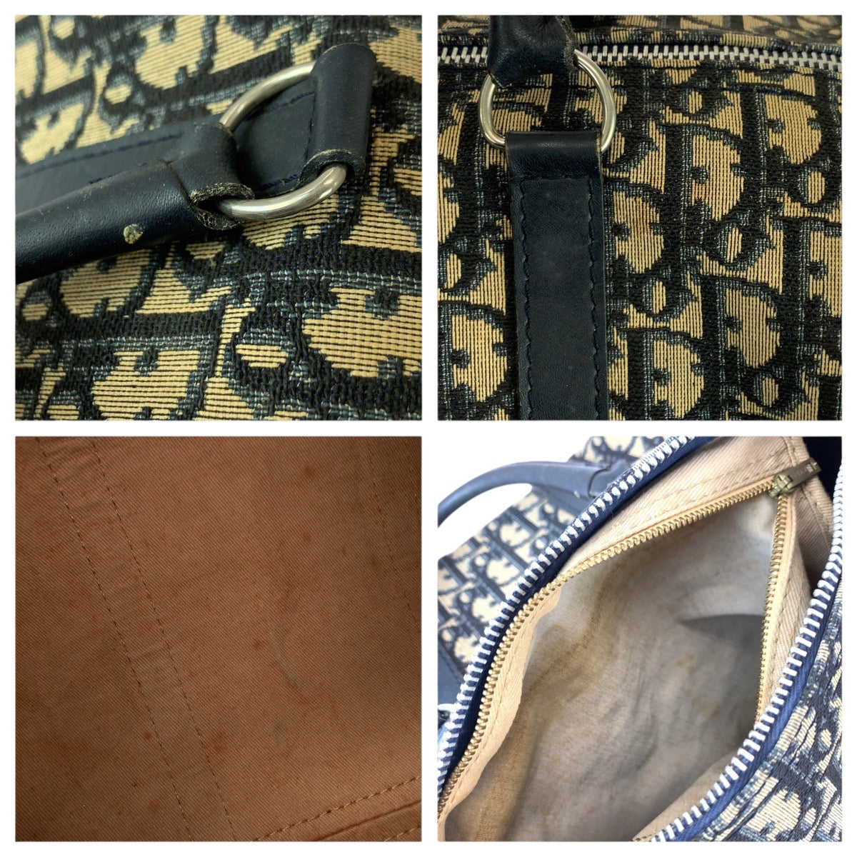 22040
Christian Dior Vintage Troter Beige Navy Silver Hardware Canvas / Leather Mini Boston Bag Handbag Ladies AB42