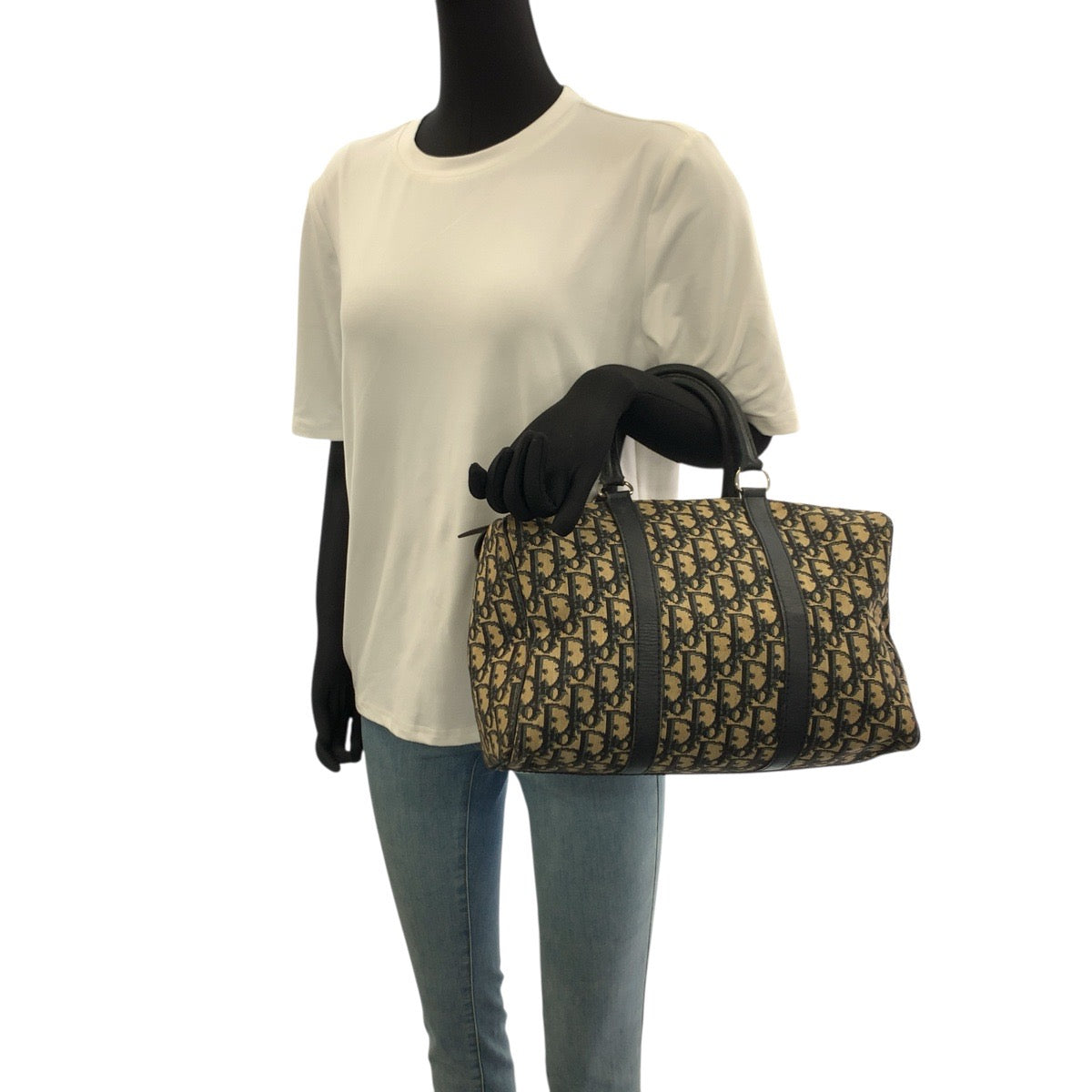 22040
Christian Dior Vintage Troter Beige Navy Silver Hardware Canvas / Leather Mini Boston Bag Handbag Ladies AB42