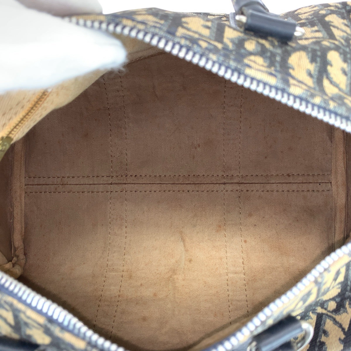 22040
Christian Dior Vintage Troter Beige Navy Silver Hardware Canvas / Leather Mini Boston Bag Handbag Ladies AB42