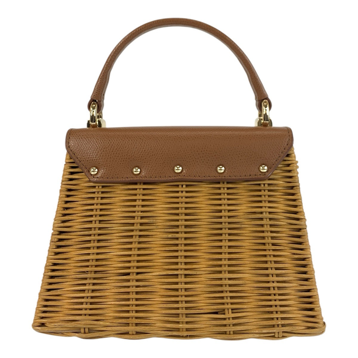 22041
Furla 1927 Brown Beige Gold Hardware Rattan / Leather Handbag Shoulder Bag 2way Women's A21