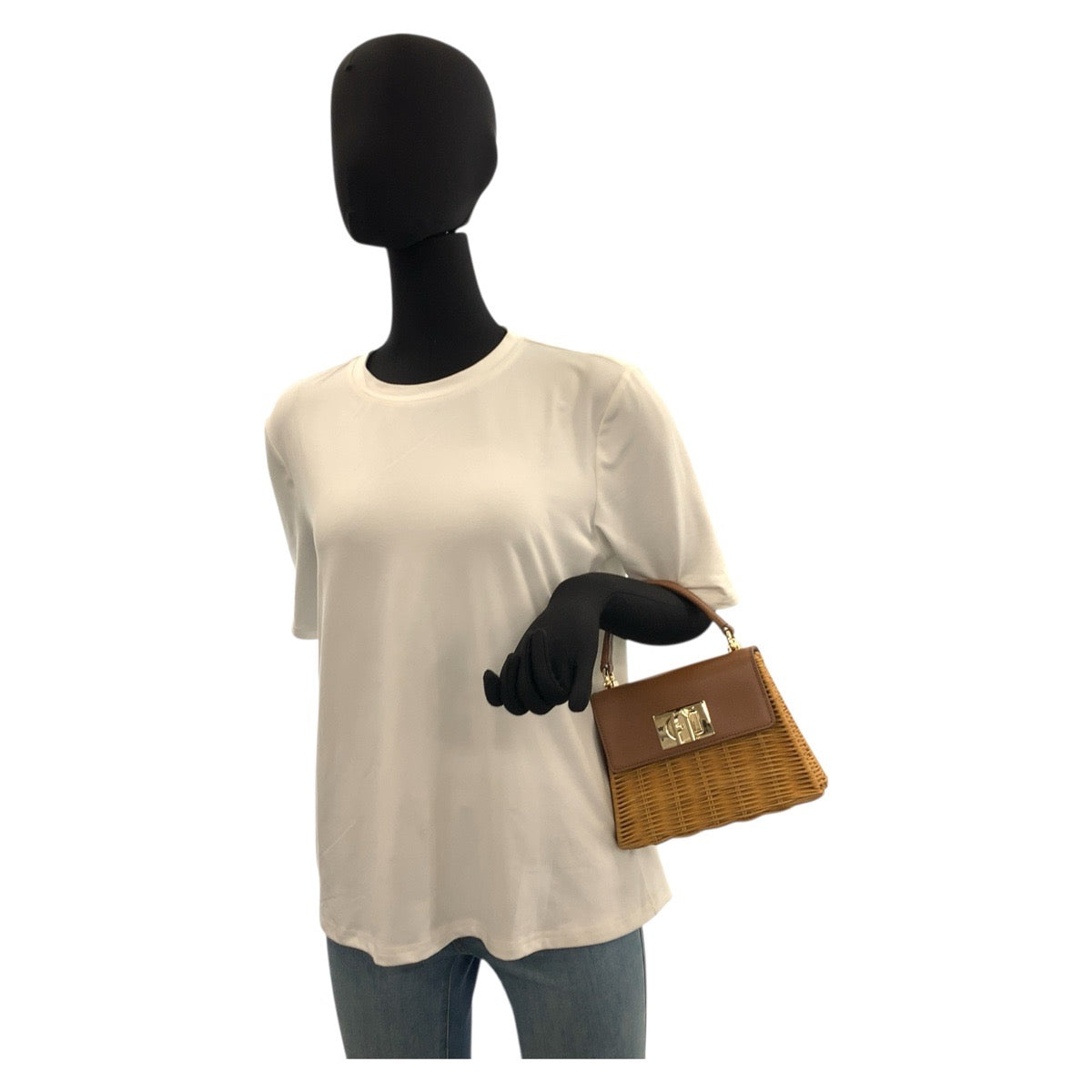 22041
Furla 1927 Brown Beige Gold Hardware Rattan / Leather Handbag Shoulder Bag 2way Women's A21