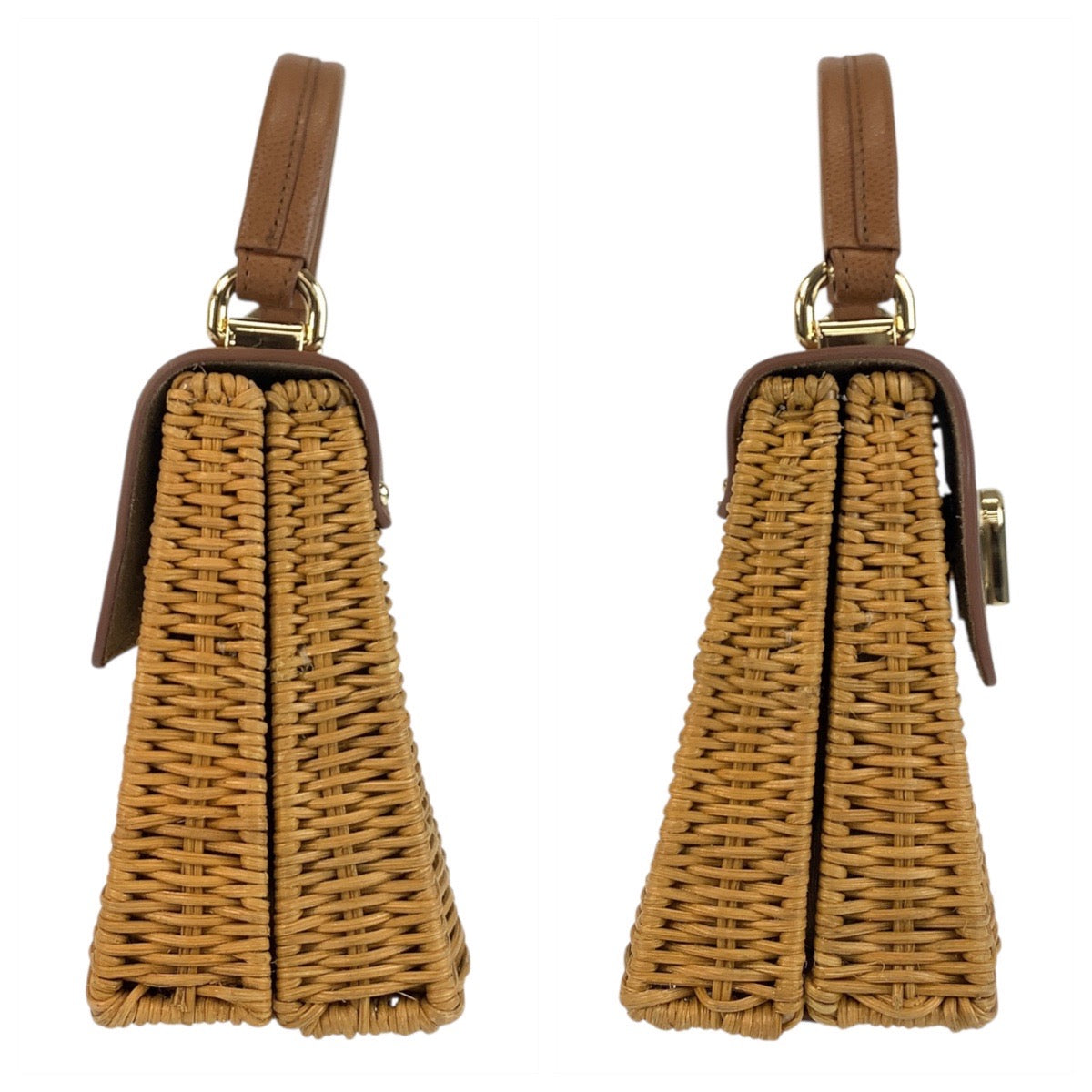 22041
Furla 1927 Brown Beige Gold Hardware Rattan / Leather Handbag Shoulder Bag 2way Women's A21