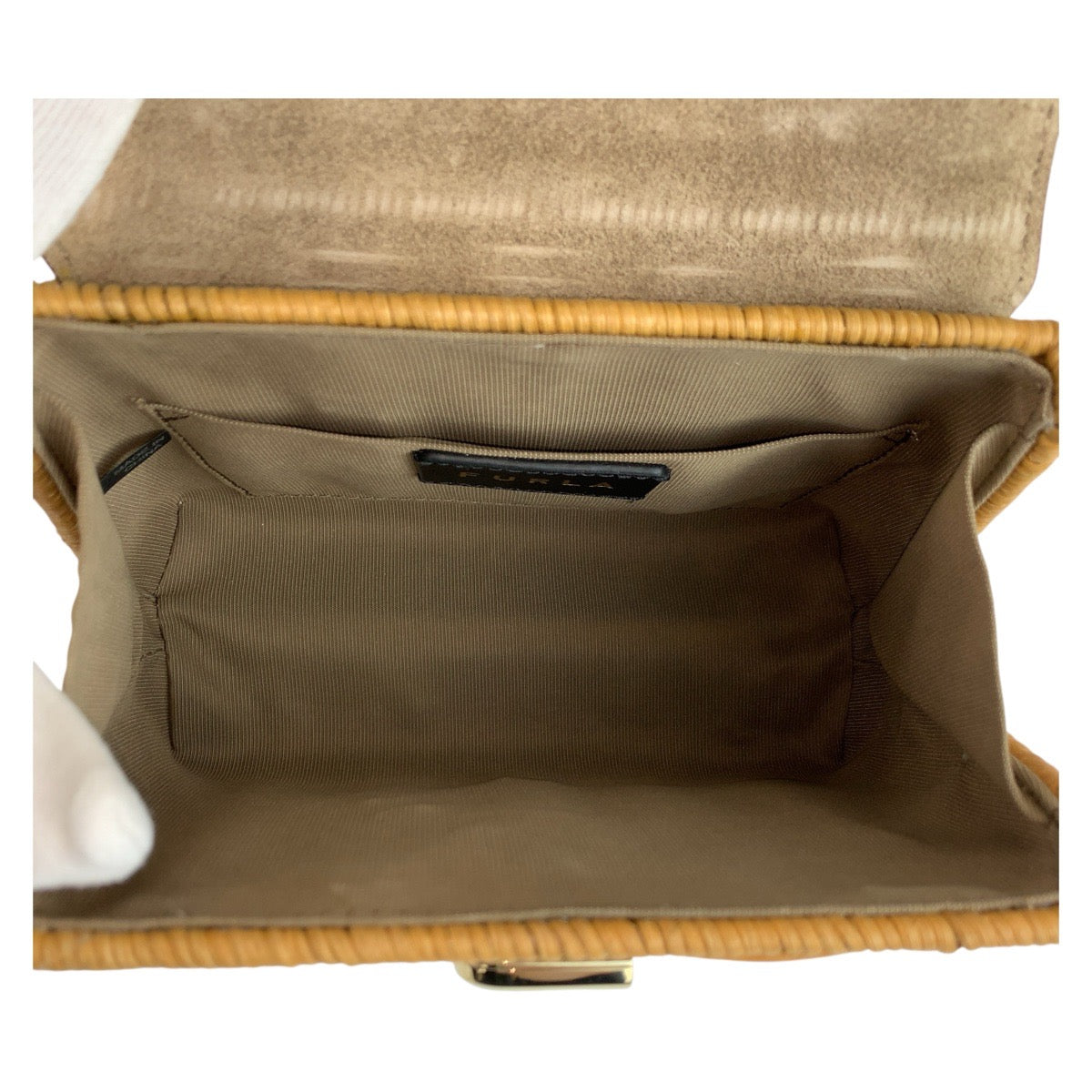 22041
Furla 1927 Brown Beige Gold Hardware Rattan / Leather Handbag Shoulder Bag 2way Women's A21