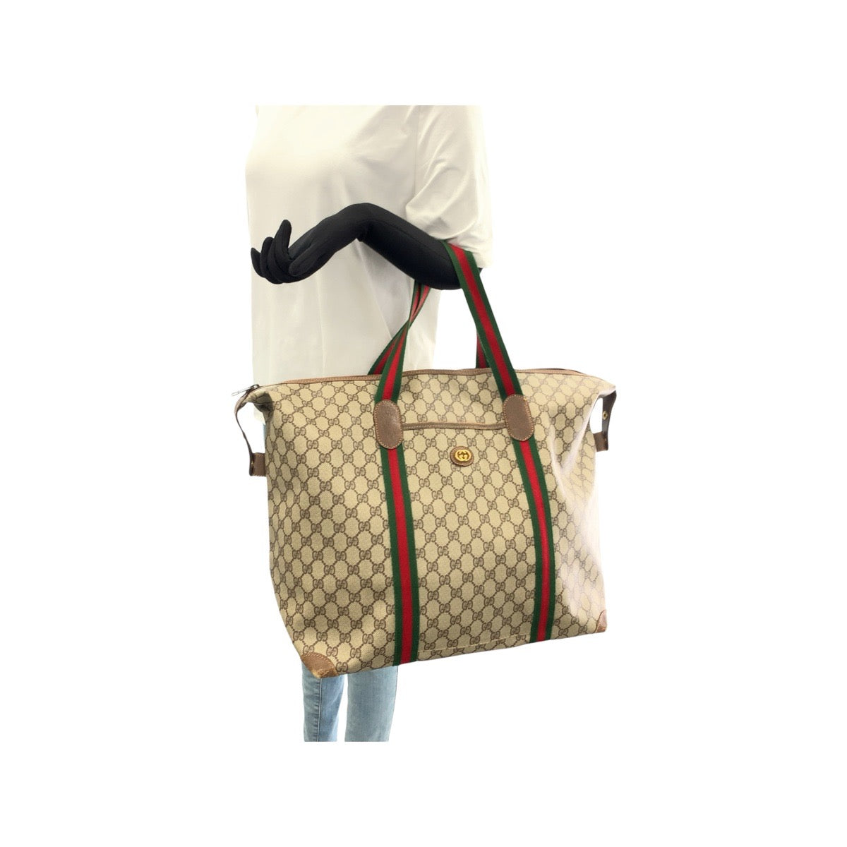 22043
GUCCI グッチ ヴィンテージ シェリーライン オールドグッチ ベージュ グリーン レッド GGスプリームキャンバス / レザー 012 39 6211 ボストンバッグ ショルダーバッグ レディース ABP42