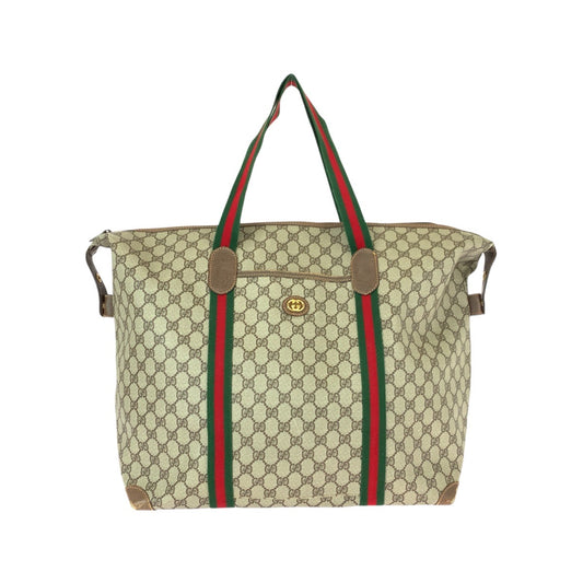 22043
GUCCI グッチ ヴィンテージ シェリーライン オールドグッチ ベージュ グリーン レッド GGスプリームキャンバス / レザー 012 39 6211 ボストンバッグ ショルダーバッグ レディース ABP42
