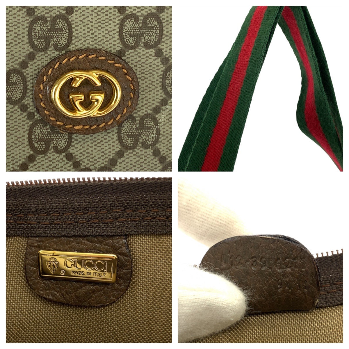 22043
GUCCI グッチ ヴィンテージ シェリーライン オールドグッチ ベージュ グリーン レッド GGスプリームキャンバス / レザー 012 39 6211 ボストンバッグ ショルダーバッグ レディース ABP42
