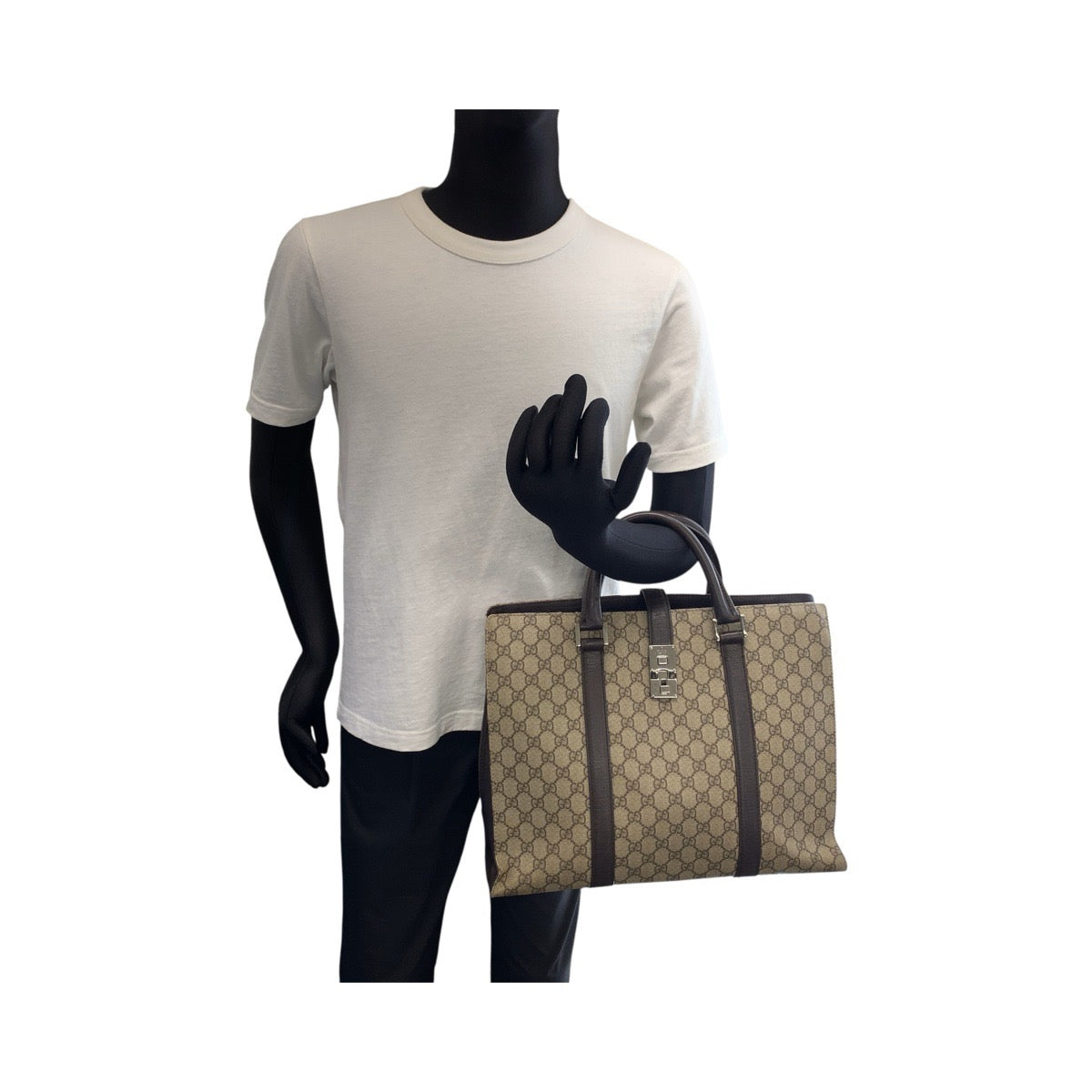 22044
GUCCI Brown Beige GG Supreme Canvas / Leather 114262 Business Bag Handbag Men's AB37
