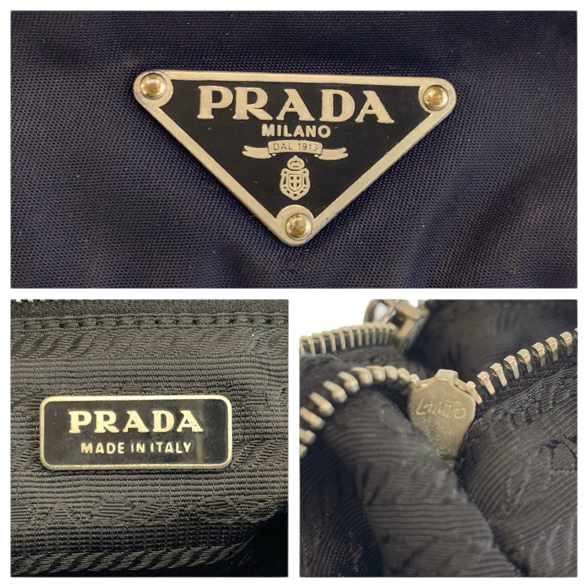 22045
PRADA プラダ テスート 三角ロゴプレート ブラック 黒 シルバー金具 ナイロン / レザー ハンドバッグ アクセサリーポーチ レディース AB28