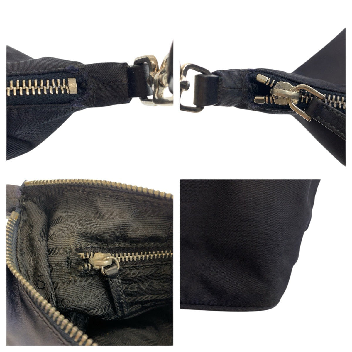 22045
PRADA プラダ テスート 三角ロゴプレート ブラック 黒 シルバー金具 ナイロン / レザー ハンドバッグ アクセサリーポーチ レディース AB28