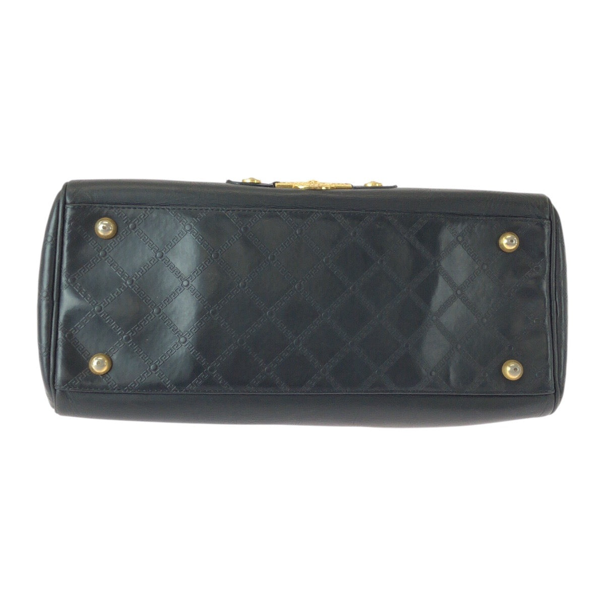 22046
VERSACE Sunburst Black Gold Hardware Leather Handbag Boston Bag Women's AB28