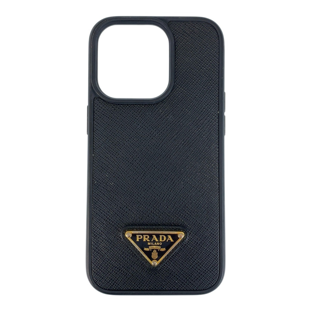 22049
PRADA Saffiano Triangle Logo Plate Black Gold Hardware Leather iPhone Case iPhone 15 Pro Case Men's ABP15