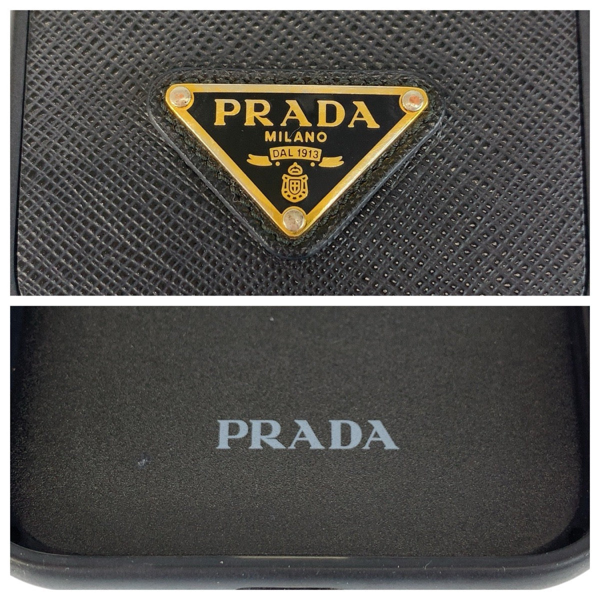 22049
PRADA Saffiano Triangle Logo Plate Black Gold Hardware Leather iPhone Case iPhone 15 Pro Case Men's ABP15