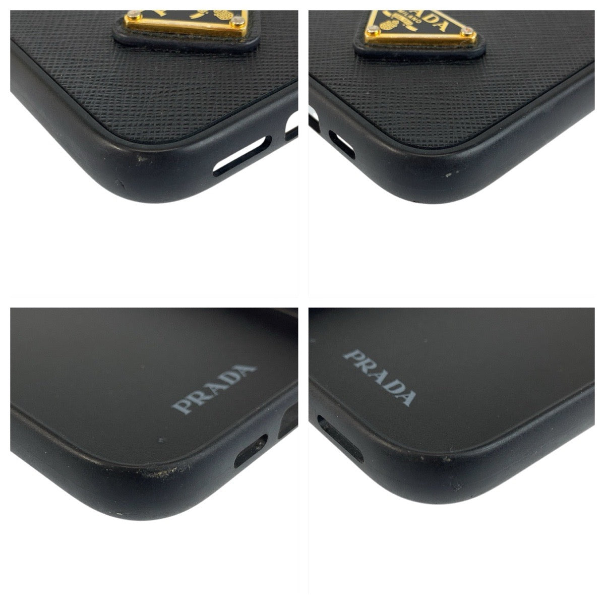 22049
PRADA Saffiano Triangle Logo Plate Black Gold Hardware Leather iPhone Case iPhone 15 Pro Case Men's ABP15