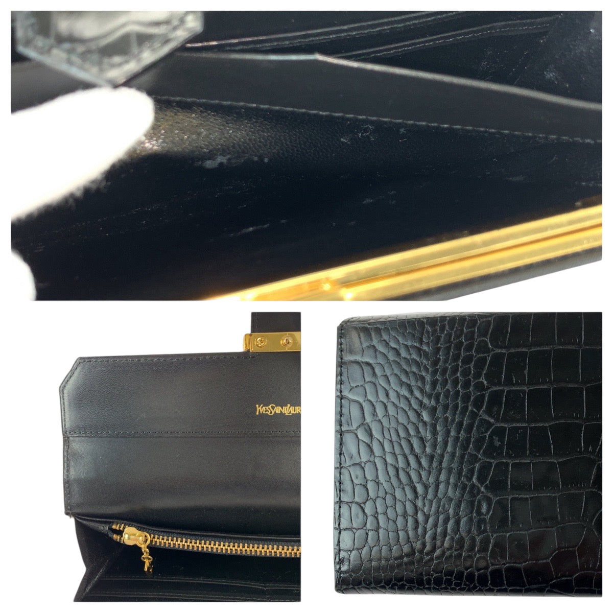 22050
YVES SAINT LAURENT イヴ サンローラン ヴィンテージ 型押し ブラック 黒 ゴールド金具 レザー 長財布 ロングウォレット レディース ABP28