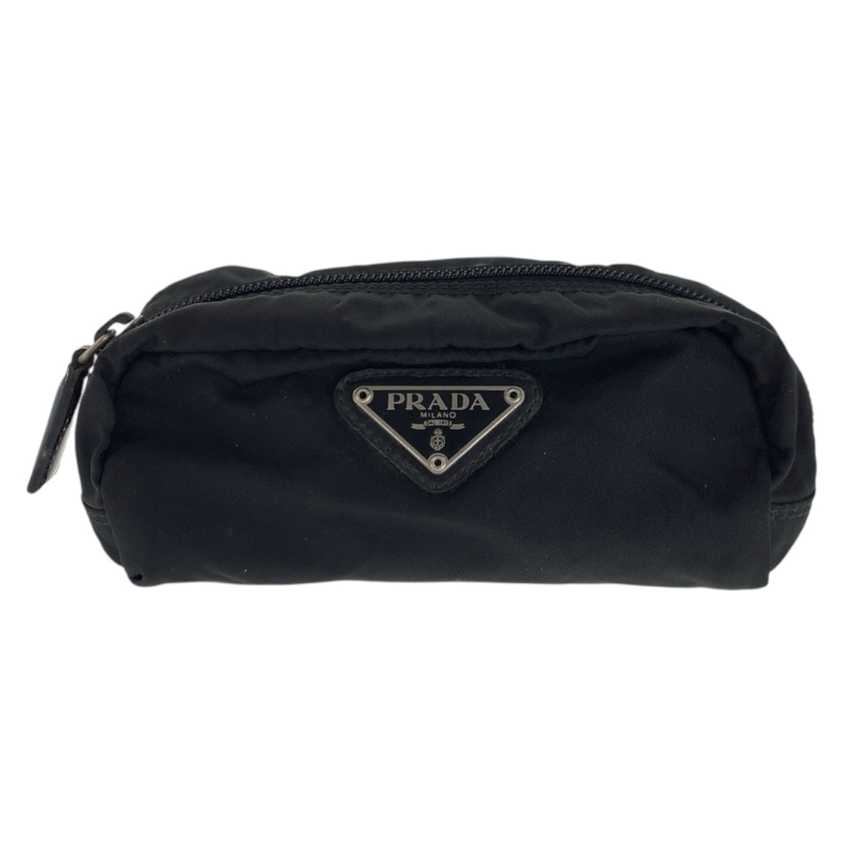 22052
PRADA プラダ テスート 三角ロゴプレート ブラック 黒 シルバー金具 ナイロン ポーチ アクセサリーポーチ レディース AB14