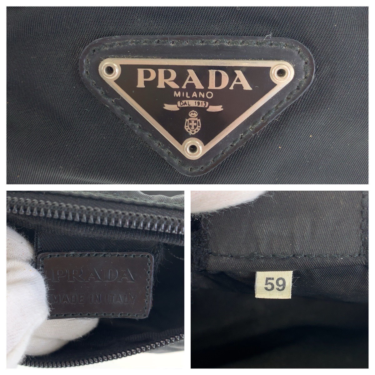 22052
PRADA プラダ テスート 三角ロゴプレート ブラック 黒 シルバー金具 ナイロン ポーチ アクセサリーポーチ レディース AB14