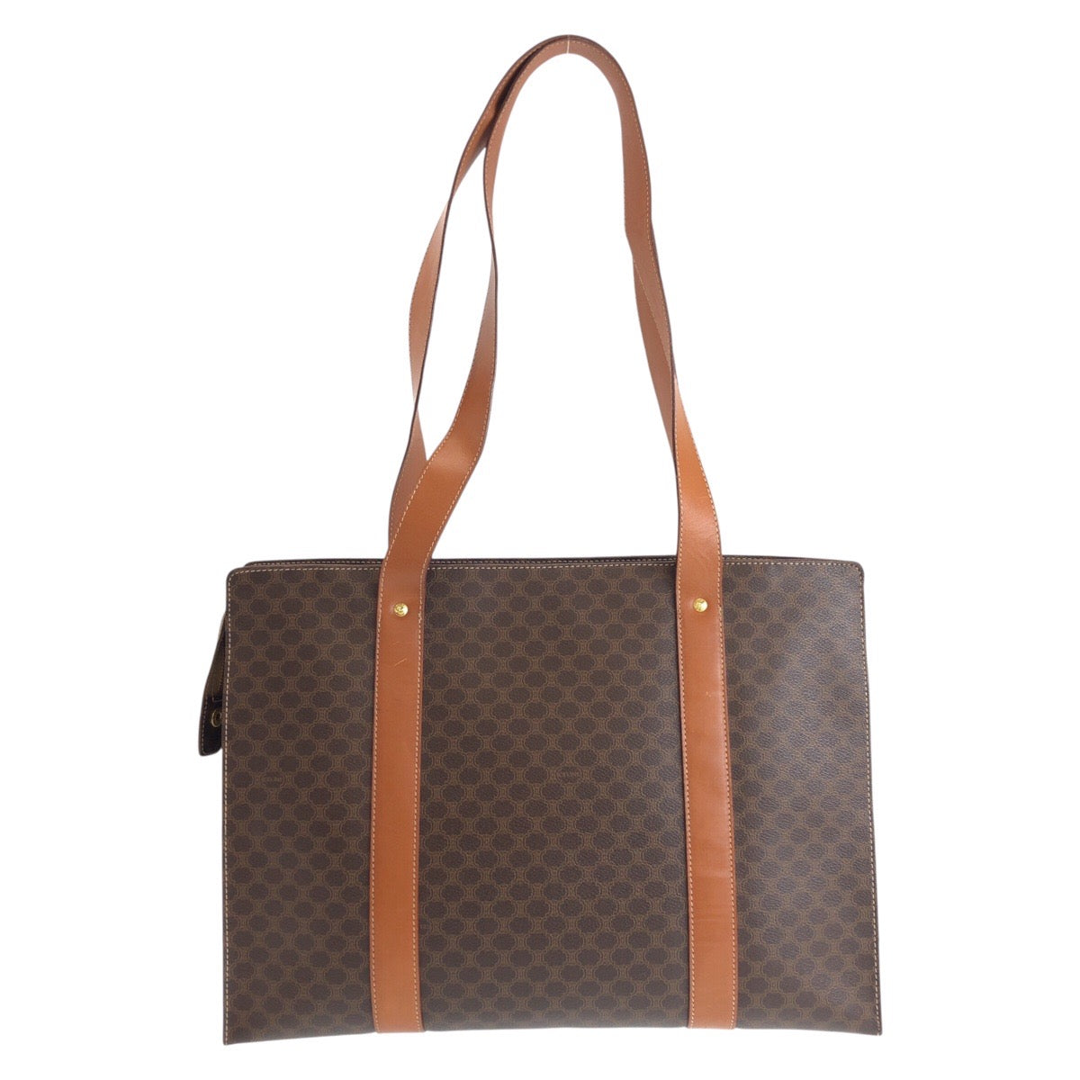 22053
CELINE セリーヌ マカダム ブラウン ゴールド金具 PVC / レザー MC97 トートバッグ ショルダーバッグ レディース AB35