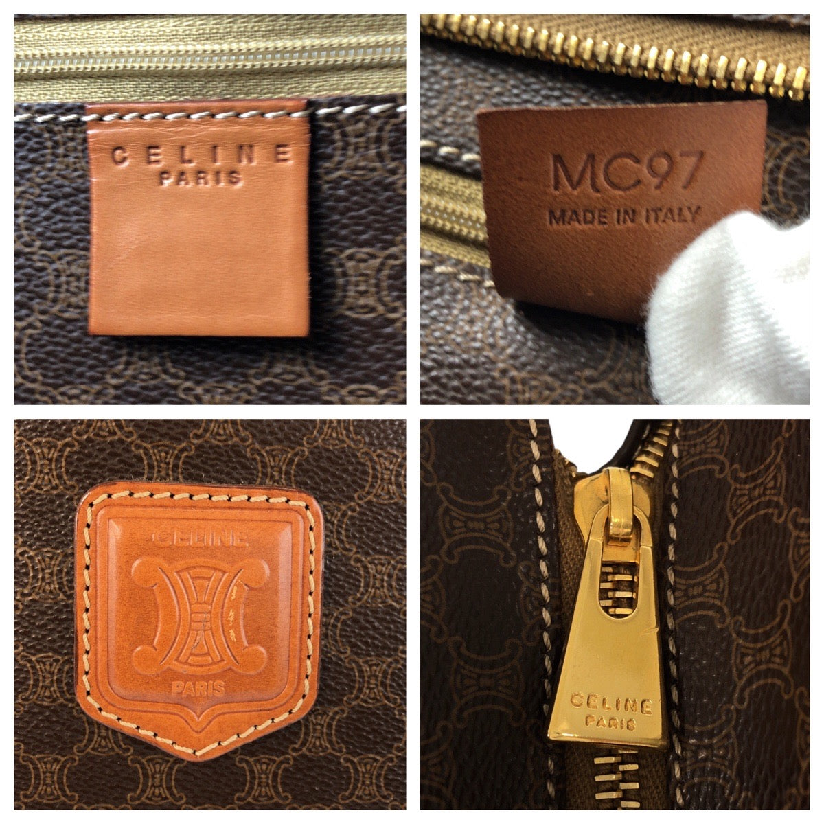 22053
CELINE セリーヌ マカダム ブラウン ゴールド金具 PVC / レザー MC97 トートバッグ ショルダーバッグ レディース AB35