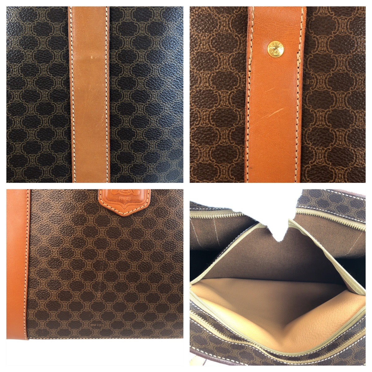 22053
CELINE セリーヌ マカダム ブラウン ゴールド金具 PVC / レザー MC97 トートバッグ ショルダーバッグ レディース AB35