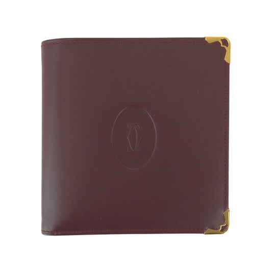 22054
CARTIER カルティエ マストライン ワインレッド ボルドー ゴールド金具 レザー 折り財布 コンパクトウォレット レディース A21