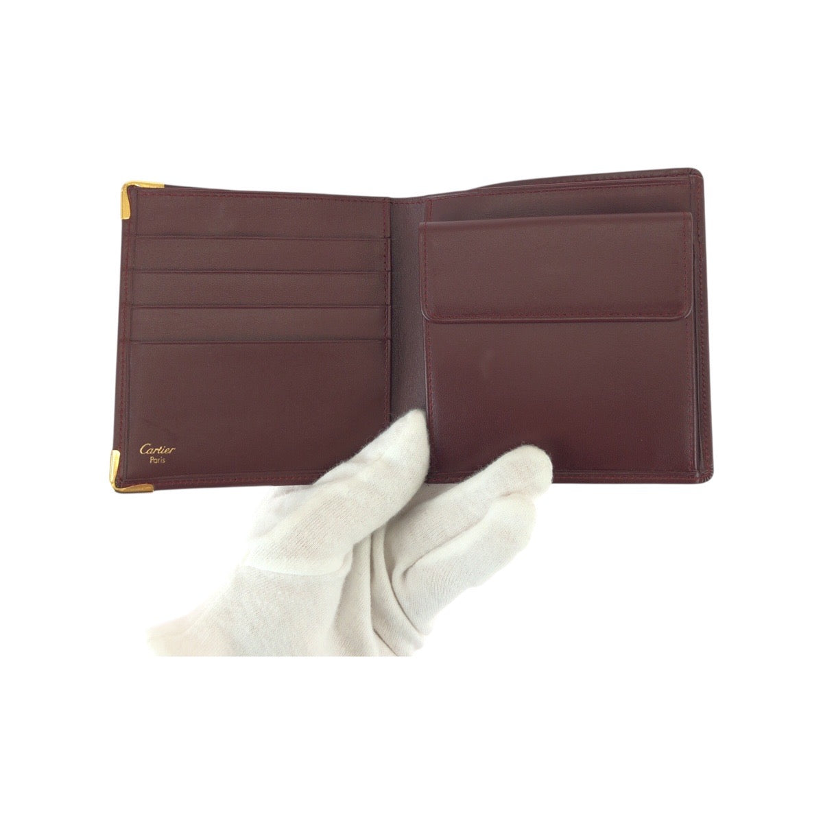 22054
CARTIER カルティエ マストライン ワインレッド ボルドー ゴールド金具 レザー 折り財布 コンパクトウォレット レディース A21