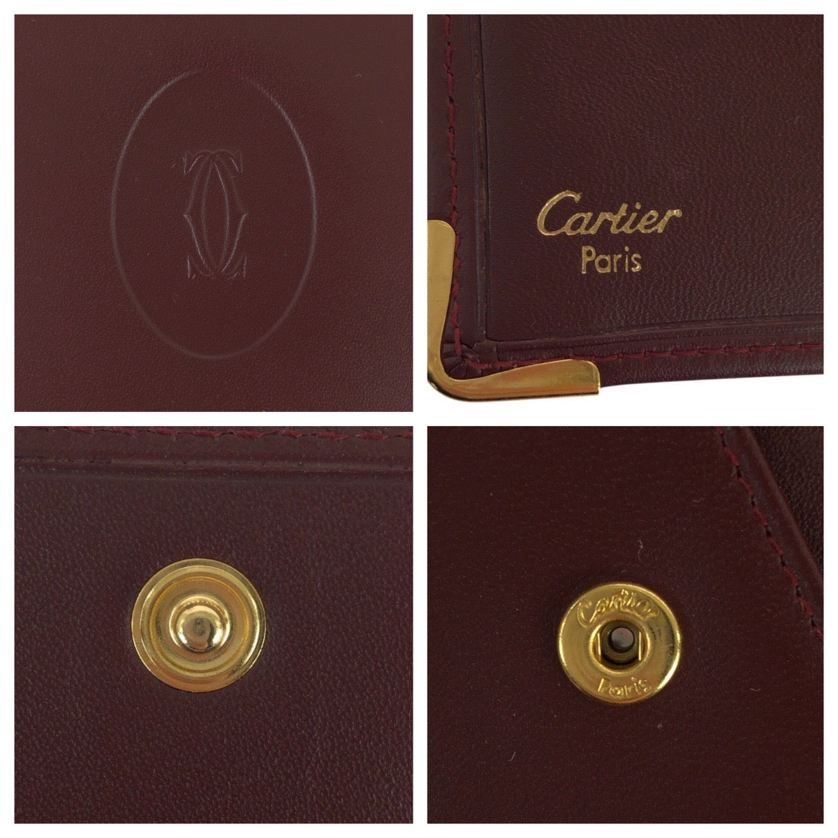 22054
CARTIER カルティエ マストライン ワインレッド ボルドー ゴールド金具 レザー 折り財布 コンパクトウォレット レディース A21