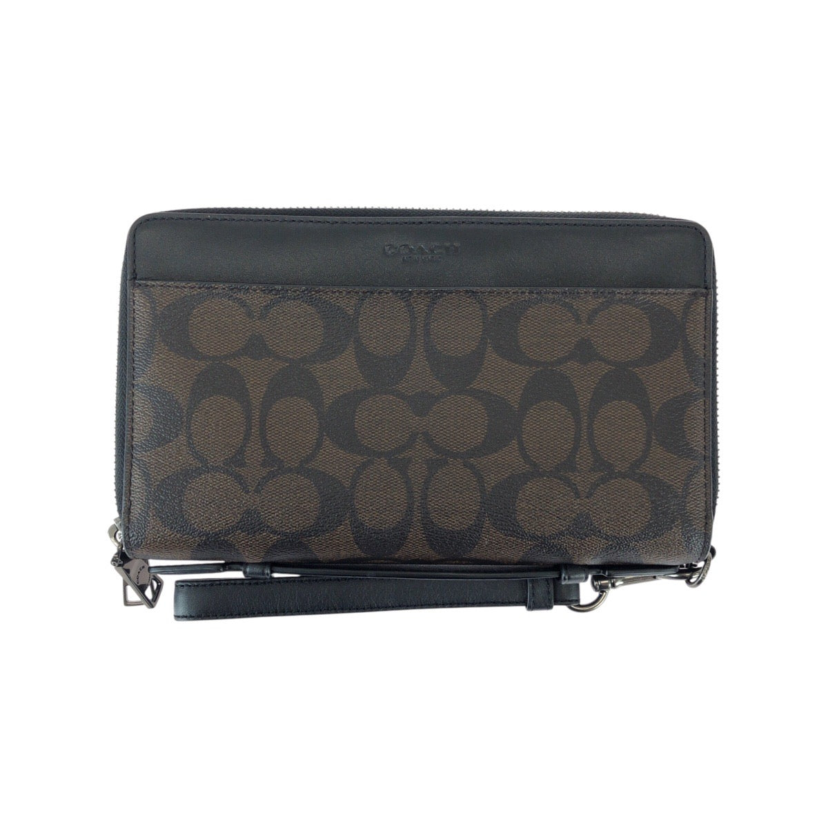 22055
COACH Signature Brown Dark Brown Black Coated Canvas F66562 Long Wallet Organizer Clutch Bag Men's A14