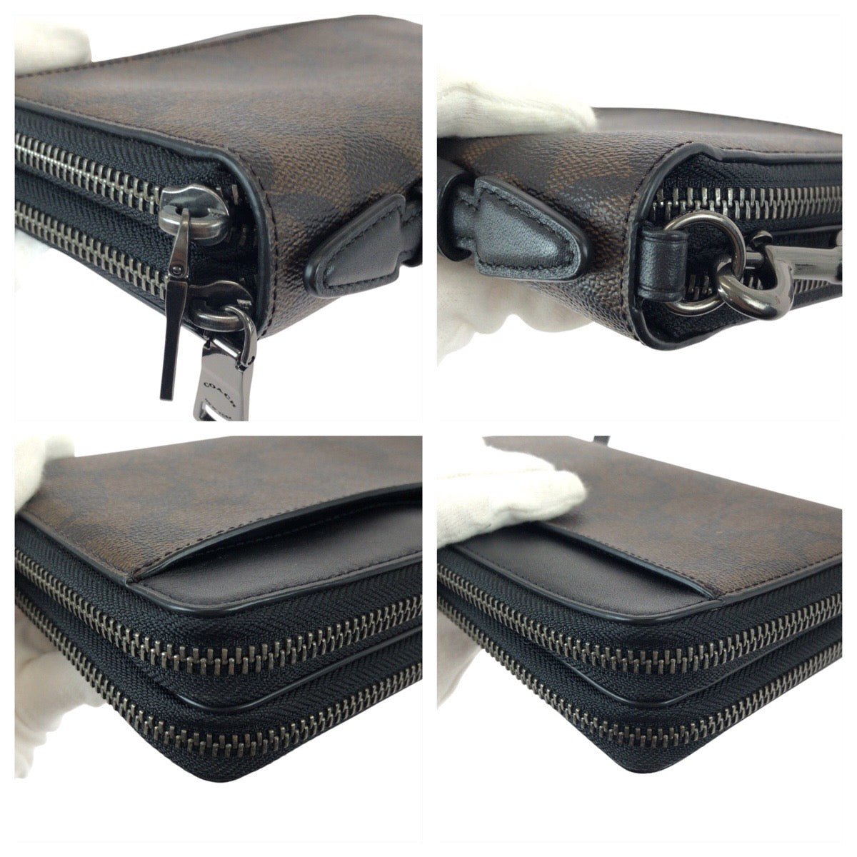 22055
COACH Signature Brown Dark Brown Black Coated Canvas F66562 Long Wallet Organizer Clutch Bag Men's A14