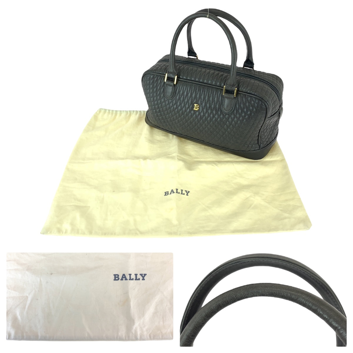 22063
BALLY バリー キルティング ロゴ グレー ゴールド金具 レザー ハンドバッグ ミニボストンバッグ レディース ABP6