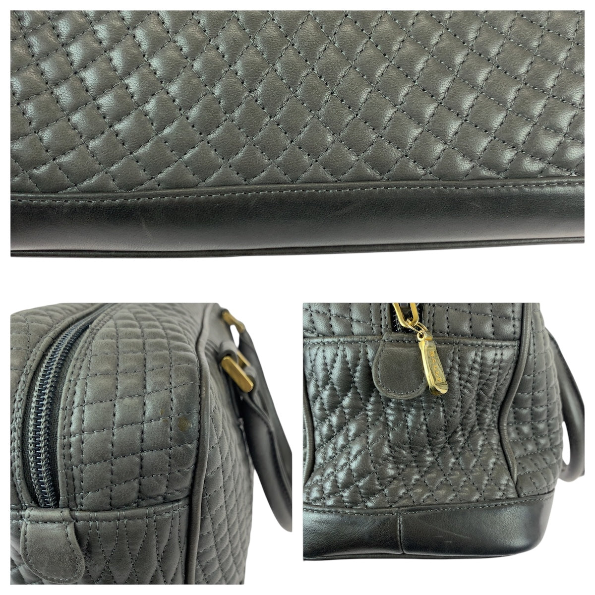 22063
BALLY バリー キルティング ロゴ グレー ゴールド金具 レザー ハンドバッグ ミニボストンバッグ レディース ABP6