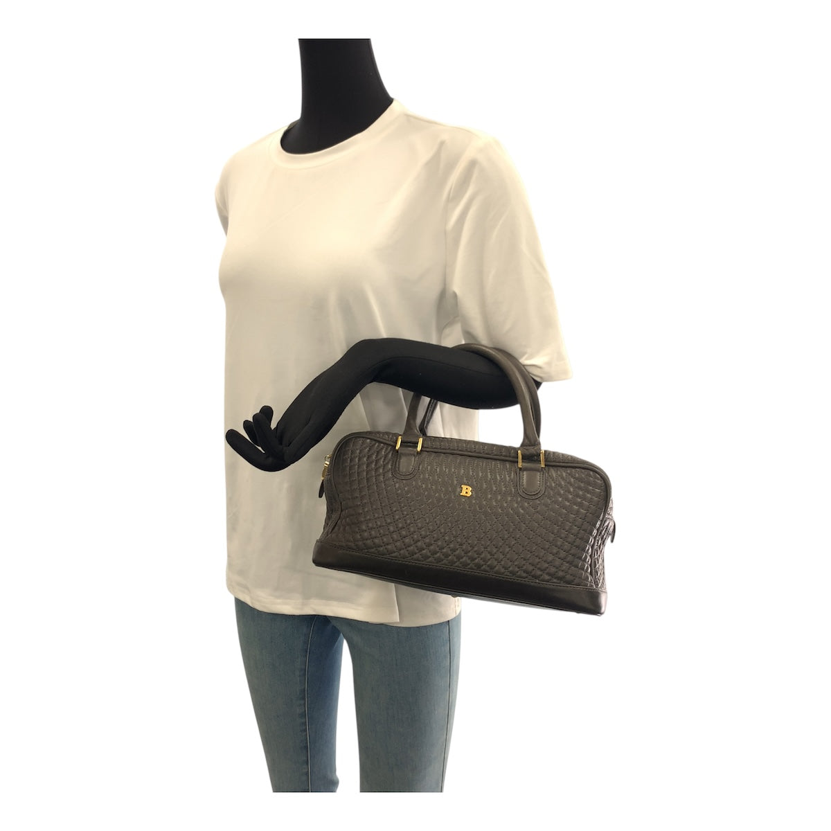 22063
BALLY バリー キルティング ロゴ グレー ゴールド金具 レザー ハンドバッグ ミニボストンバッグ レディース ABP6