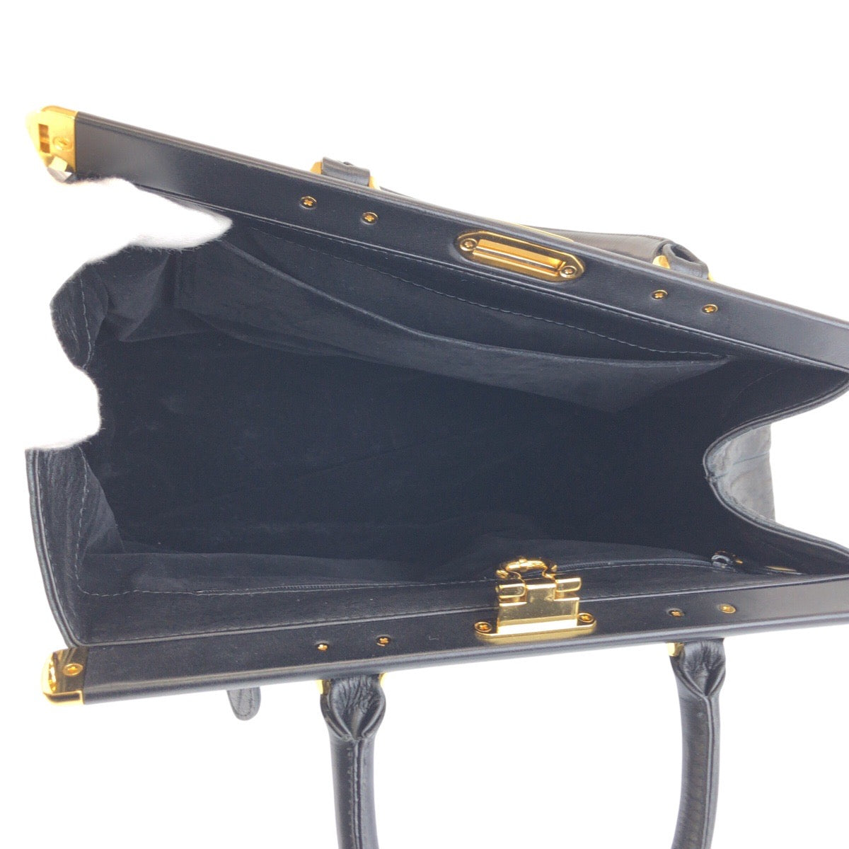 22065
ブラック 黒 ゴールド金具 レザー ハンドバッグ レディース A3