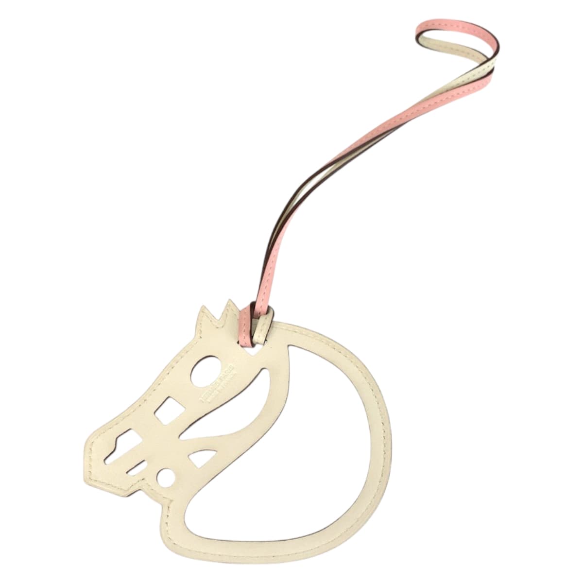 22078
HERMES エルメス パドック シュヴァル ローズサクラ ホワイト レザー バッグチャーム レディース A48