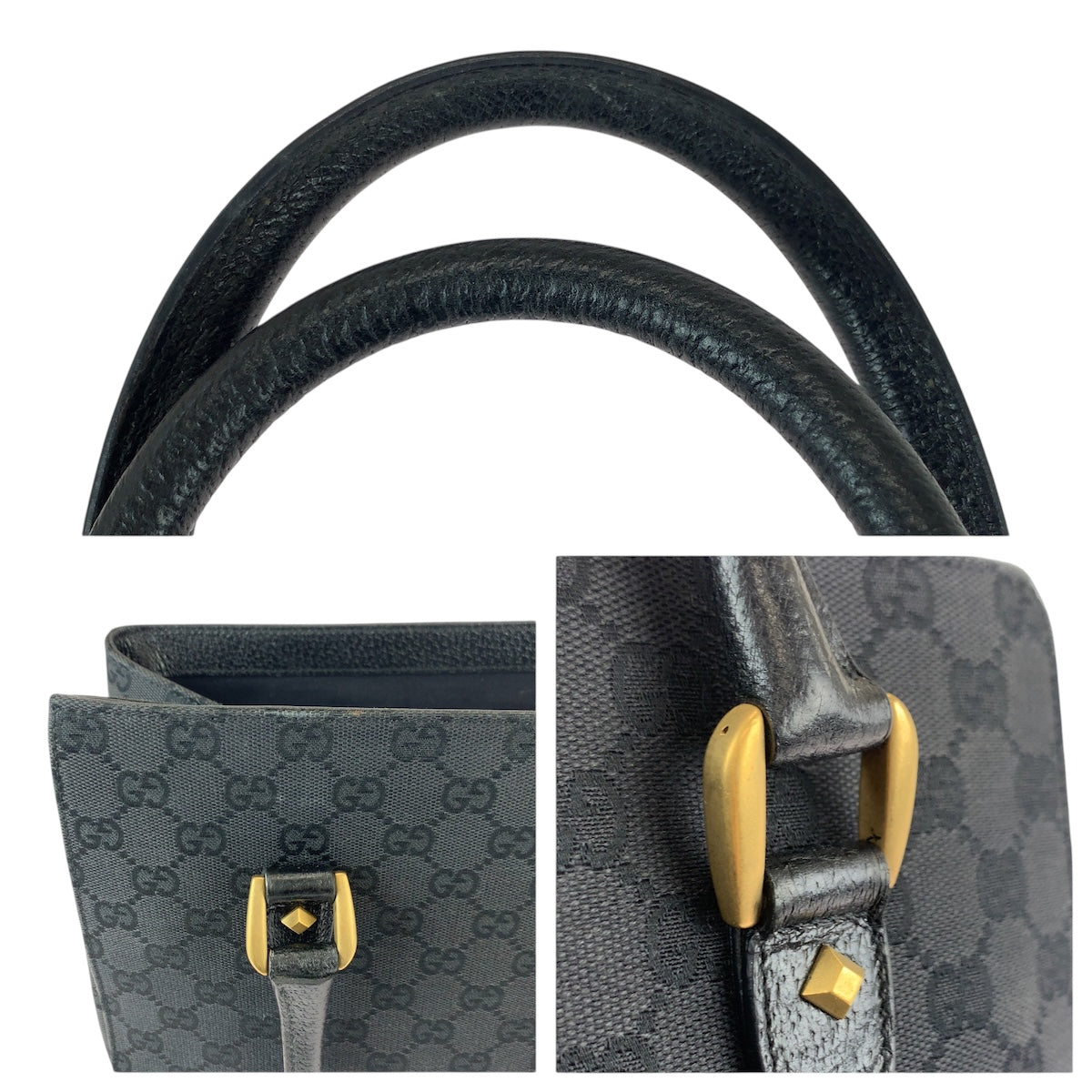22080
GUCCI グッチ ブラック 黒 ゴールド金具 GGキャンバス / レザー 120895 トートバッグ ハンドバッグ レディース A56