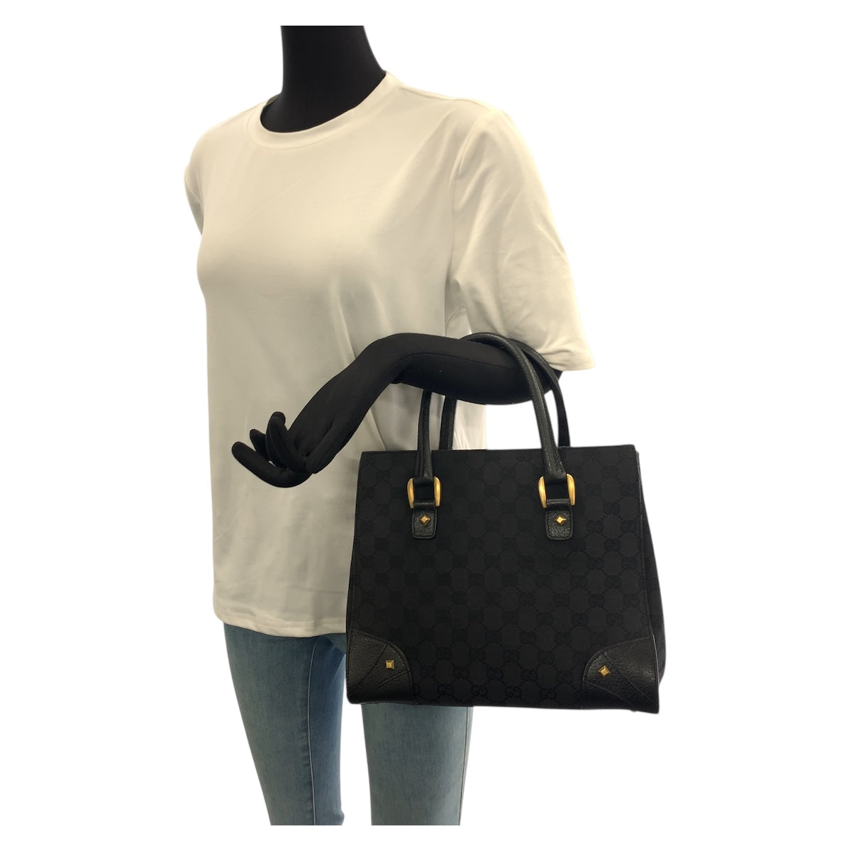 22080
GUCCI グッチ ブラック 黒 ゴールド金具 GGキャンバス / レザー 120895 トートバッグ ハンドバッグ レディース A56