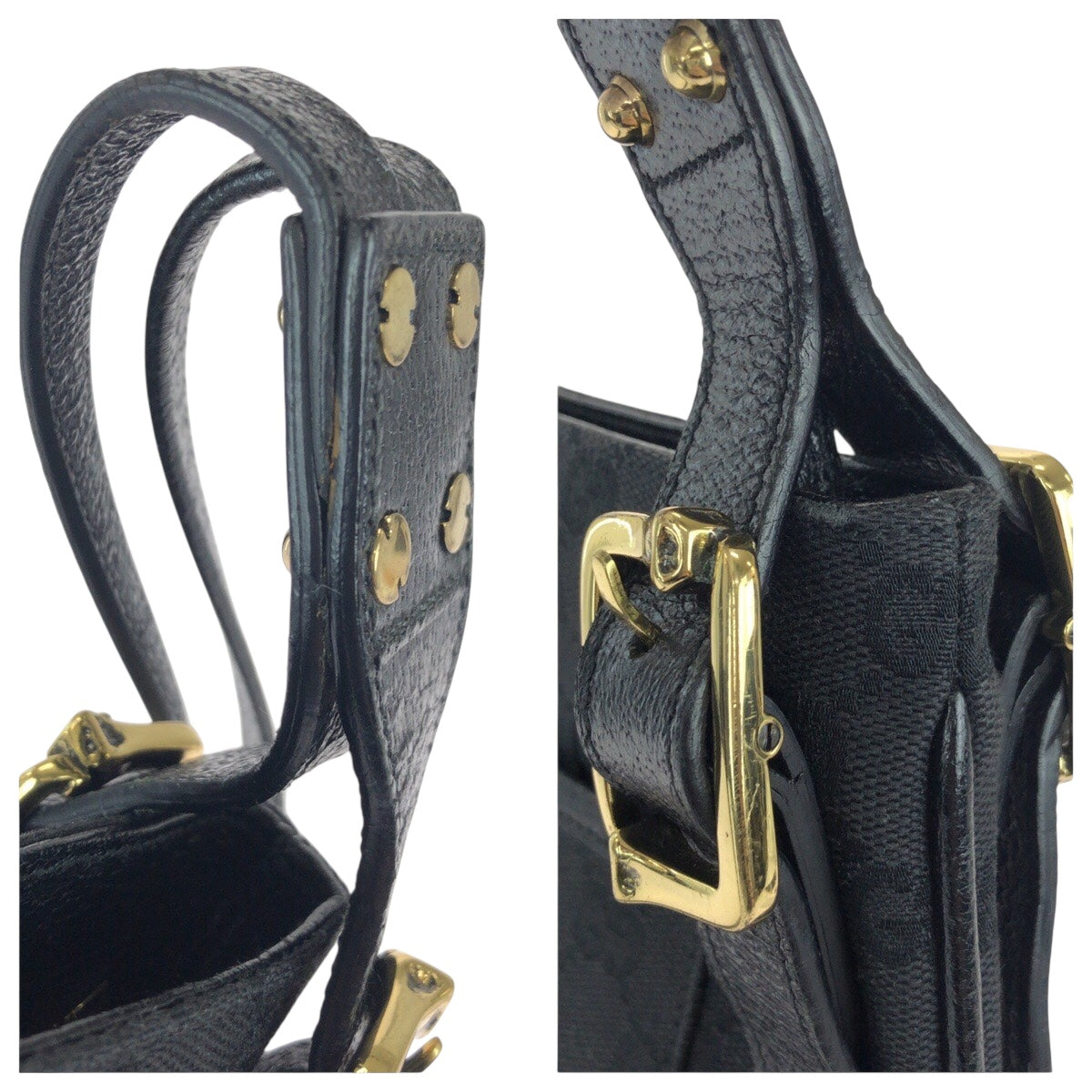 22083
GUCCI グッチ ブラック 黒 ゴールド金具 GGキャンバス / レザー 115415 ショルダーバッグ ポシェット レディース A50