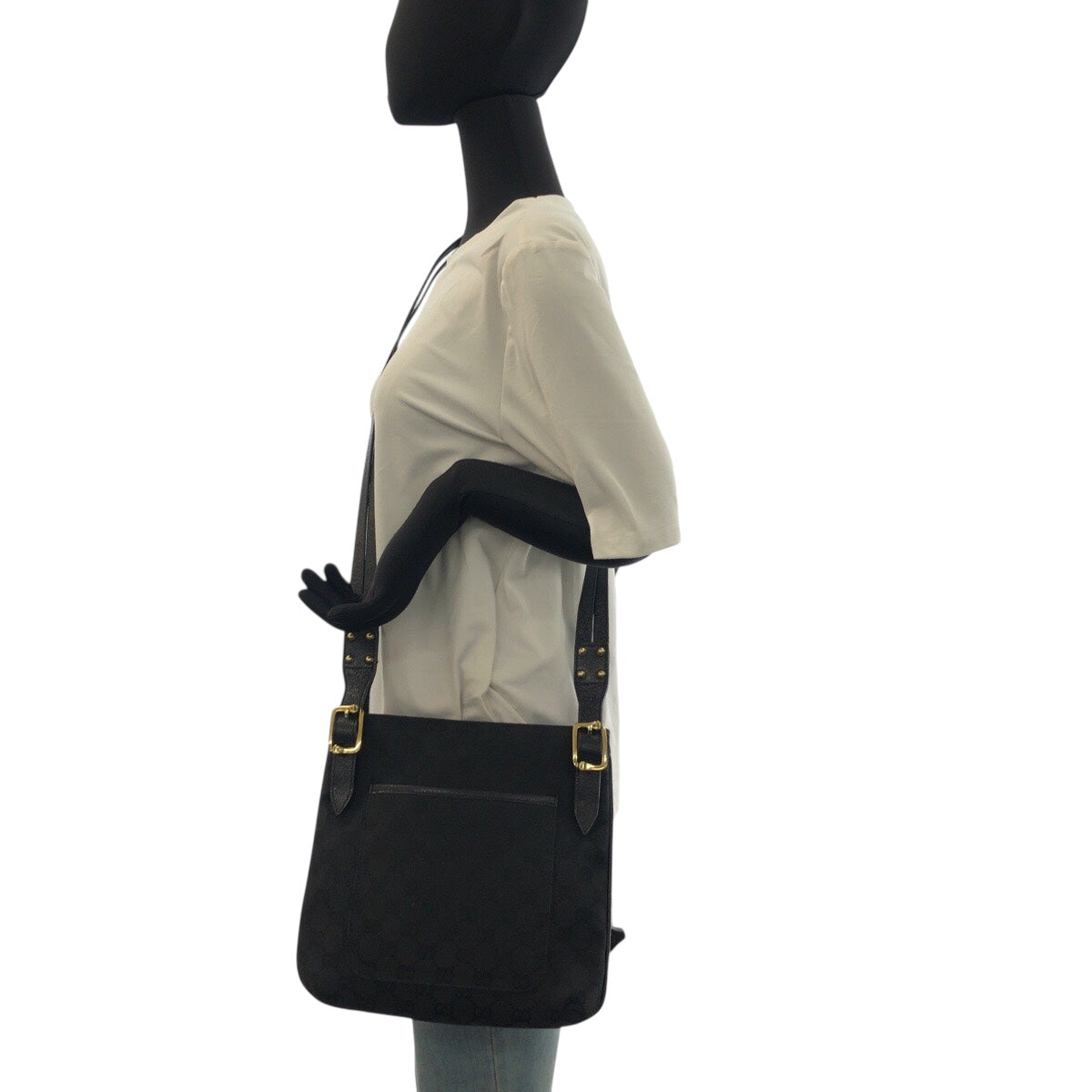 22083
GUCCI グッチ ブラック 黒 ゴールド金具 GGキャンバス / レザー 115415 ショルダーバッグ ポシェット レディース A50