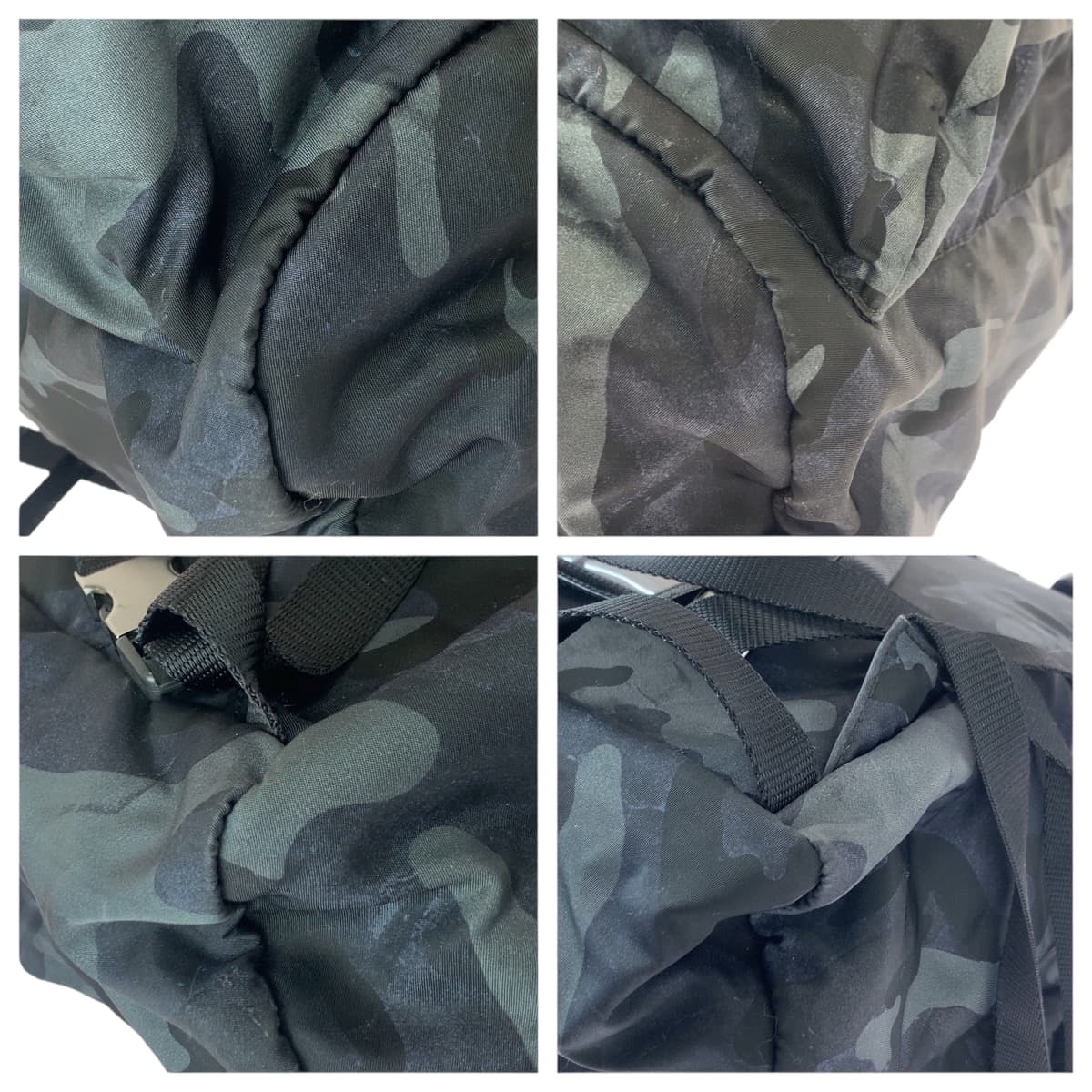 22084
PRADA プラダ テスート V136 カモフラ 迷彩 三角ロゴプレート ブラック グレー ガンメタ金具 ナイロン / レザー リュック・デイパック バックパック メンズ A100